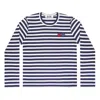 Comme Des Garçons Play (wmns) Comme Des Garcons Play Striped Double Hearts Logo Long Sleeves Tee 'navy White' In Blue