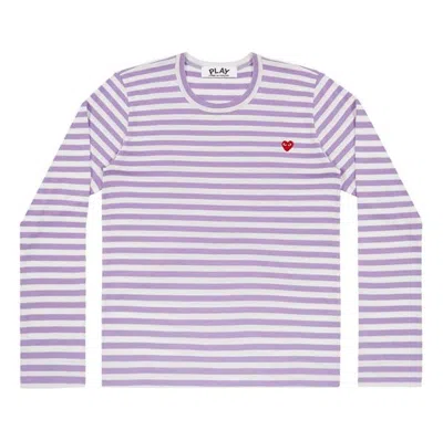 Comme Des Garçons Play (wmns) Comme Des Garcons Play Striped Mini Logo Long Sleeves Tee 'purple White' In Multi