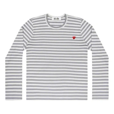 Comme Des Garçons Play (wmns) Comme Des Garcons Play Striped Mini Logo Tee 'grey' In Gray