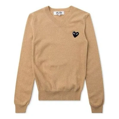Comme Des Garçons Play (wmns) Comme Des Garcons Play V-neck Pullover Black Heart 'beige' In Brown