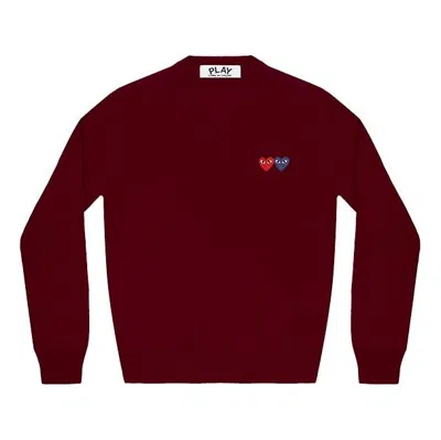 Comme Des Garçons Play (wmns) Comme Des Garcons Play V-neck Pullover Double Emblem 'burgundy' In Red