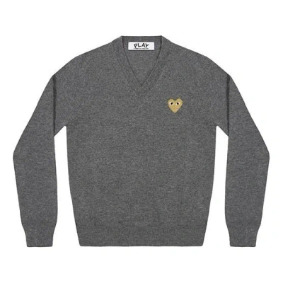 Comme Des Garçons Play (wmns) Comme Des Garcons Play V-neck Pullover Gold Emblem 'grey' In Gray