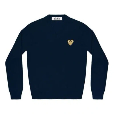 Comme Des Garçons Play (wmns) Comme Des Garcons Play V-neck Pullover Gold Emblem 'navy' In Blue