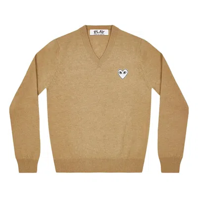 Comme Des Garçons Play (wmns) Comme Des Garcons Play V-neck Pullover White Emblem 'camel' In Brown