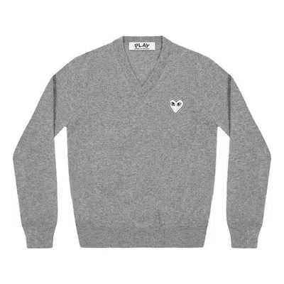 Comme Des Garçons Play (wmns) Comme Des Garcons Play V-neck Pullover White Emblem 'grey' In Gray