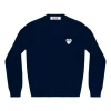 Comme Des Garçons Play (wmns) Comme Des Garcons Play V-neck Pullover White Emblem 'navy' In Blue