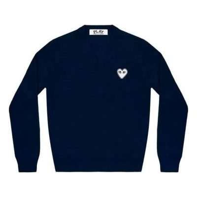 Comme Des Garçons Play (wmns) Comme Des Garcons Play V-neck Pullover White Emblem 'navy' In Blue