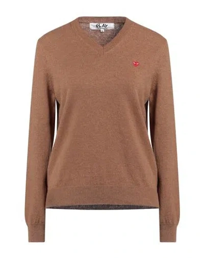 Comme Des Garçons Play Woman Sweater Camel Size M Wool In Beige