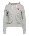 Comme Des Garçons Play Felpa Con Cappuccio E Zip Grigio Chiaro In Cotone Con Logo Cuore Rosso In Grey