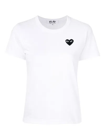 Pre-owned Comme Des Garçons Play Women's Black Emblem T-shirt In White/black (ss22)