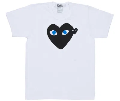 Pre-owned Comme Des Garçons Play Women's Black Heart Blue Eyes T-shirt In White