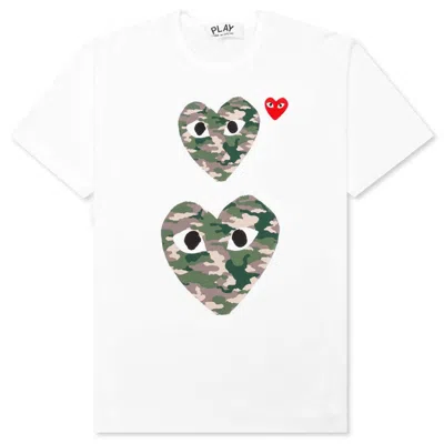 Pre-owned Comme Des Garçons Play Women's Camouflage Double Heart T-shirt In White