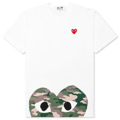 Pre-owned Comme Des Garçons Play Women's Camouflage Edge Heart T-shirt In White