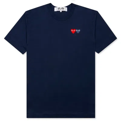 Pre-owned Comme Des Garçons Play Women's Double Hearts T-shirt In Navy Blue