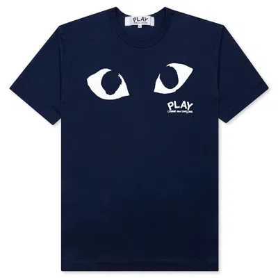 Pre-owned Comme Des Garçons Play Women's Eyes Logo T-shirt In Navy Blue