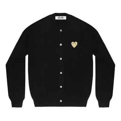 Pre-owned Comme Des Garçons Play Women's Gold Heart Knit Cardigan Sweater In Black
