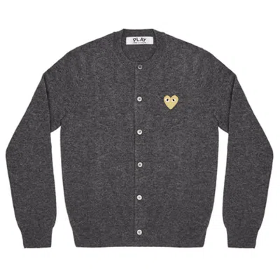 Pre-owned Comme Des Garçons Play Women's Gold Heart Knit Cardigan Sweater In Grey