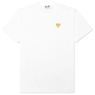 Pre-owned Comme Des Garçons Play Women's Gold Heart T-shirt In White