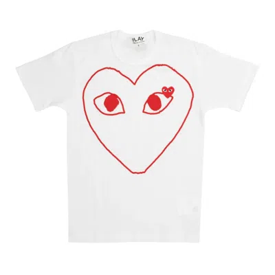 Pre-owned Comme Des Garçons Play Women's Heart Outline Short Sleeve T-shirt In White