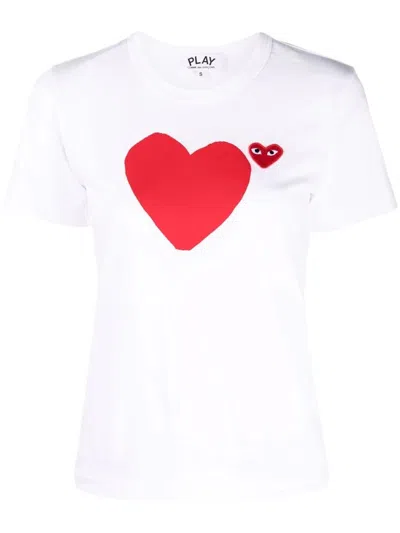 Pre-owned Comme Des Garçons Play Women's Heart Short Sleeve T-shirt In White
