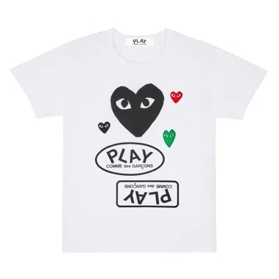 Pre-owned Comme Des Garçons Play Women's Logo Black Heart T-shirt In White