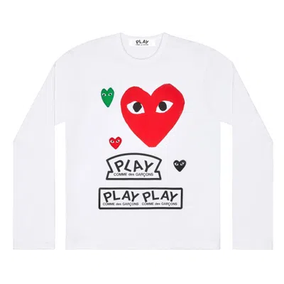 Pre-owned Comme Des Garçons Play Women's Logo Red Heart Long Sleeve T-shirt In White