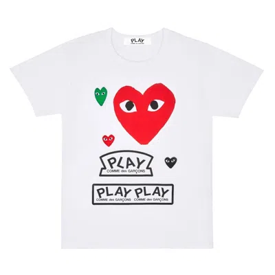 Pre-owned Comme Des Garçons Play Women's Logo Red Heart T-shirt In White