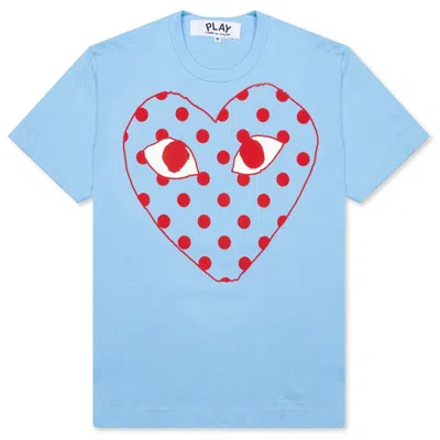 Pre-owned Comme Des Garçons Play Women's Pastelle Polka Dot Red Heart T-shirt In Blue