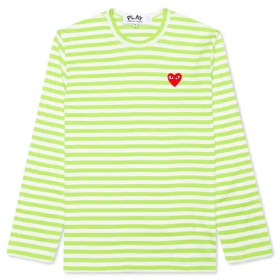 Pre-owned Comme Des Garçons Play Women's Pastelle Striped Long Sleeve T-shirt In Green/white