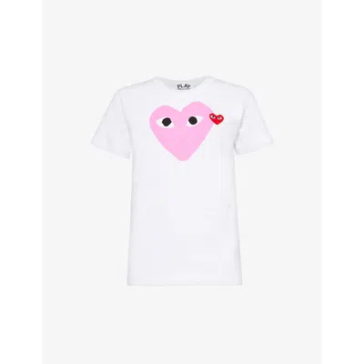 Comme Des Garçons Play Comme Des Garcons Play Womens Pink Logo-print Crewneck Cotton-jersey T-shirt