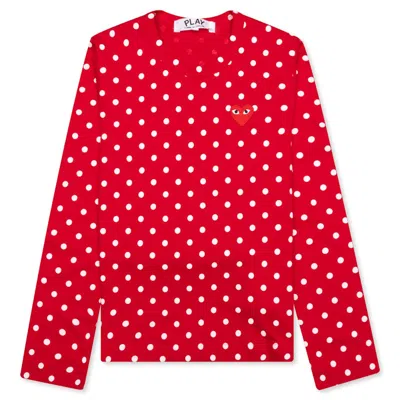 Pre-owned Comme Des Garçons Play Women's Polka Dot Long Sleeve T-shirt In Red