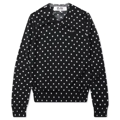 Pre-owned Comme Des Garçons Play Women's Polka Dot V Neck Sweater In Black