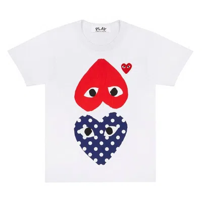 Pre-owned Comme Des Garçons Play Women's Polka Dot With Upside Down Heart T-shirt In White