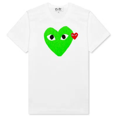 Pre-owned Comme Des Garçons Play Women's Red Emblem Heart T-shirt In White/green