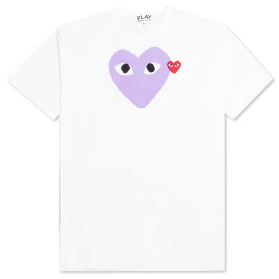 Pre-owned Comme Des Garçons Play Women's Red Emblem Heart T-shirt In White/purple