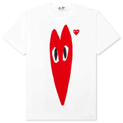Pre-owned Comme Des Garçons Play Women's Red Emblem Long Heart T-shirt In White