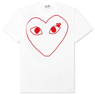 Pre-owned Comme Des Garçons Play Women's Red Emblem Outline T-shirt In White