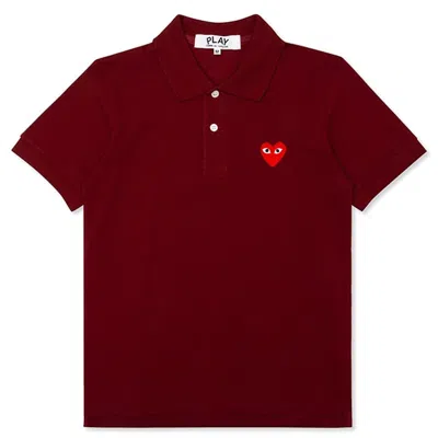 Pre-owned Comme Des Garçons Play Women's Red Emblem Polo Shirt In Burgundy