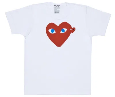 Pre-owned Comme Des Garçons Play Women's Red Heart Blue Eyes T-shirt In White