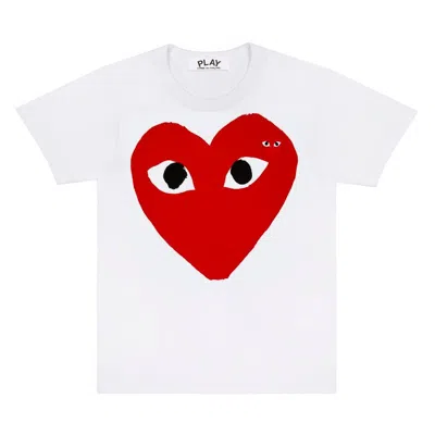 Pre-owned Comme Des Garçons Play Women's Red Heart Emblem T-shirt In White