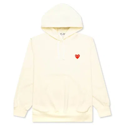 Pre-owned Comme Des Garçons Play Women's Red Heart Hoodie In Ivory