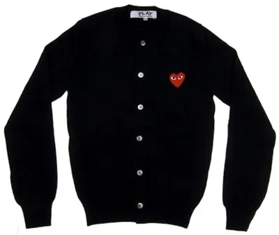 Pre-owned Comme Des Garçons Play Women's Red Heart Knit Cardigan Sweater In Black