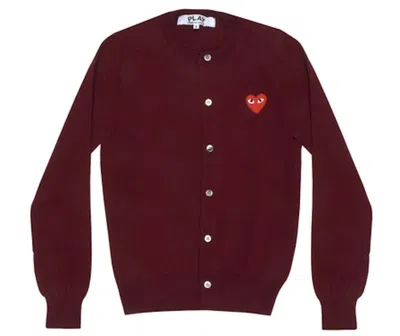 Pre-owned Comme Des Garçons Play Women's Red Heart Knit Cardigan Sweater In Burgundy