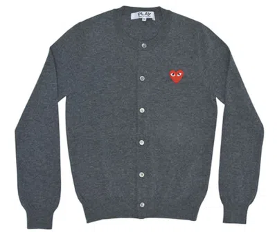 Pre-owned Comme Des Garçons Play Women's Red Heart Knit Cardigan Sweater In Grey