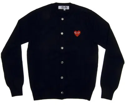 Pre-owned Comme Des Garçons Play Women's Red Heart Knit Cardigan Sweater In Navy Blue