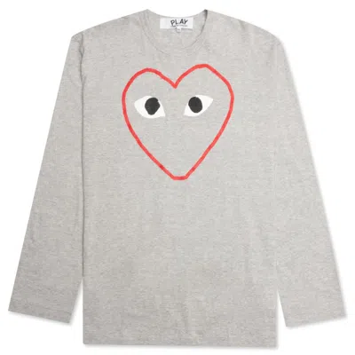 Pre-owned Comme Des Garçons Play Women's Red Heart Sketch Long Sleeve T-shirt In Grey