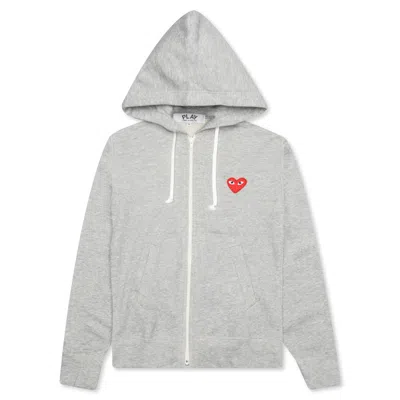 Pre-owned Comme Des Garçons Play Women's Red Heart Zip Up Hoodie In Grey