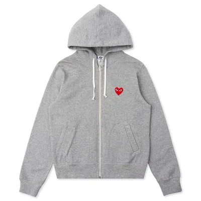Pre-owned Comme Des Garçons Play Women's Red Heart Zip Up Hoodie In Grey
