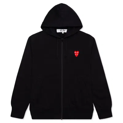 Pre-owned Comme Des Garçons Play Women's Red Stacked Heart Zip Up Hoodie In Black