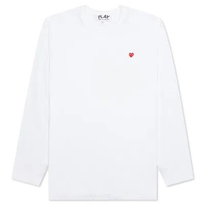 Pre-owned Comme Des Garçons Play Women's Small Red Heart Long Sleeve T-shirt In White